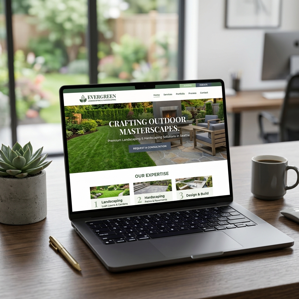 Landscaping and hardscaping website design example by Custom Culture